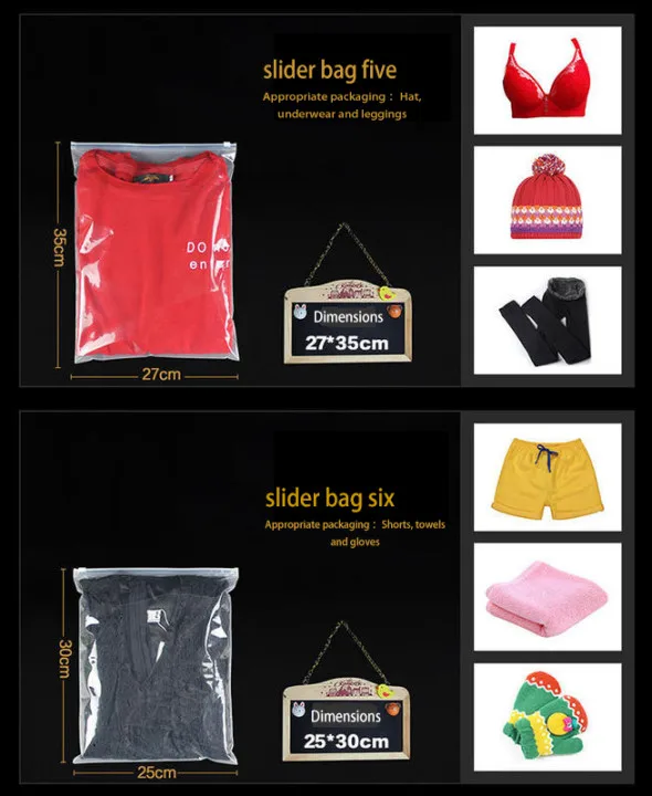 Custom Eco-friendly Customer Own logo frosted transparent slider zipper bag plastic bag for Garment Accessories