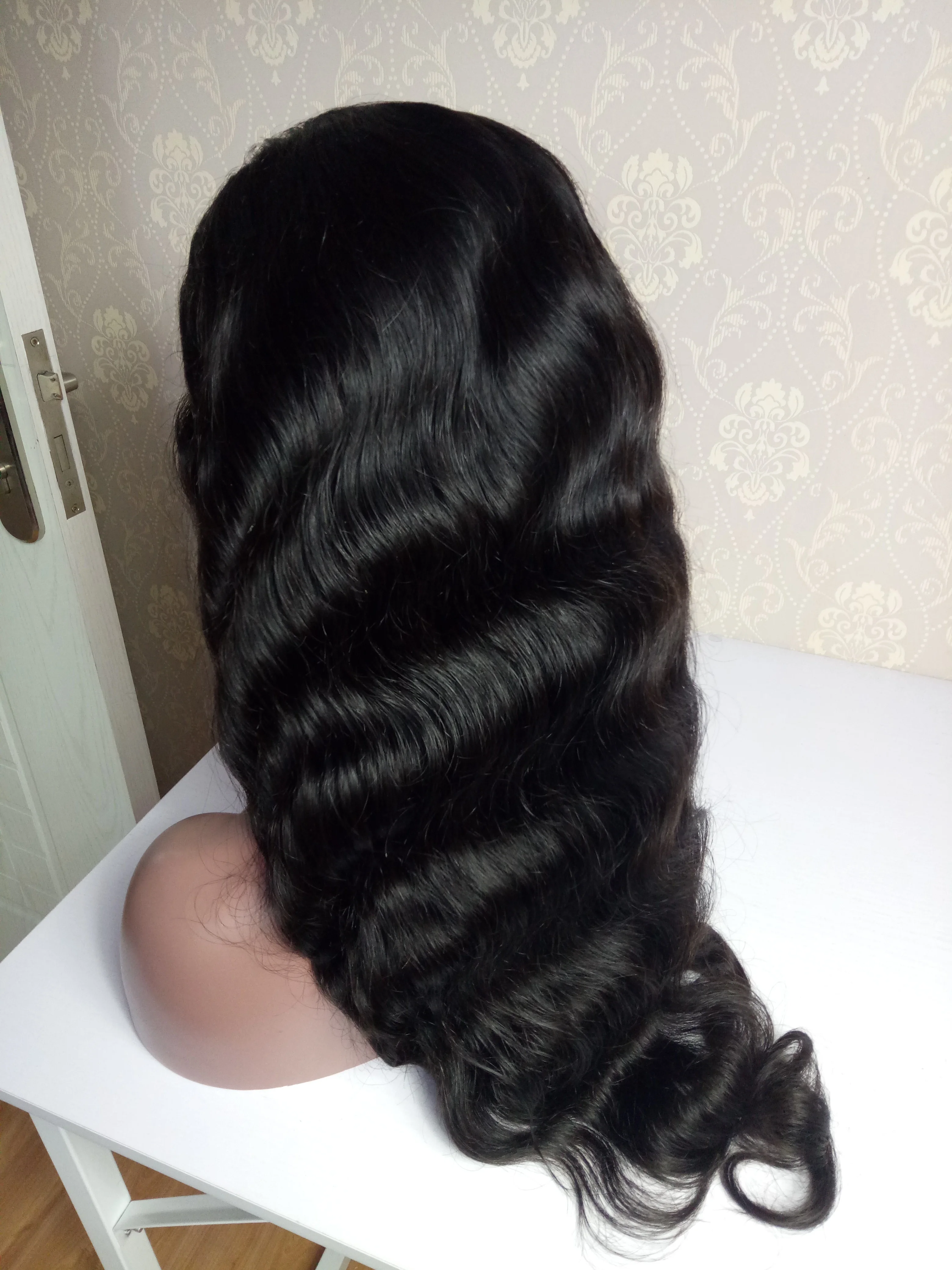 Hand making full lace wig manufacture factory price remy hair wig silky straight