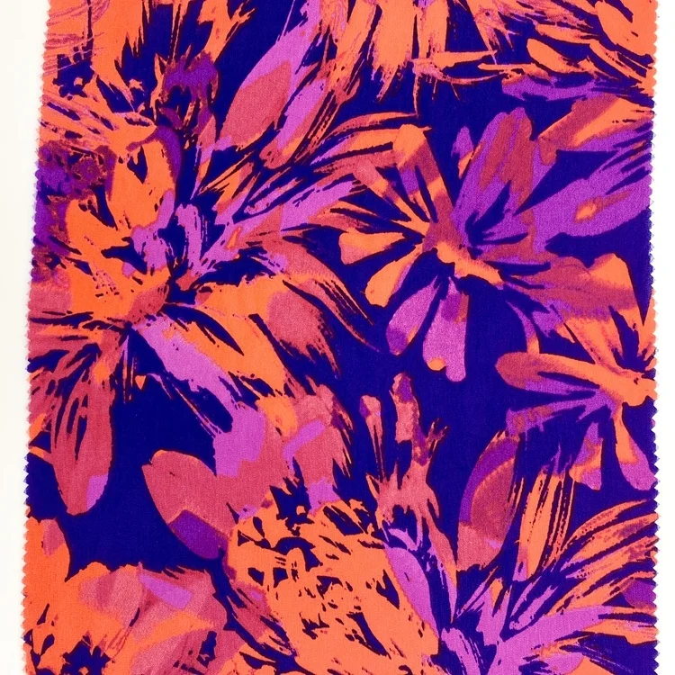 100% polyester red pink floral peach skin satin printed chiffon fabric for dress