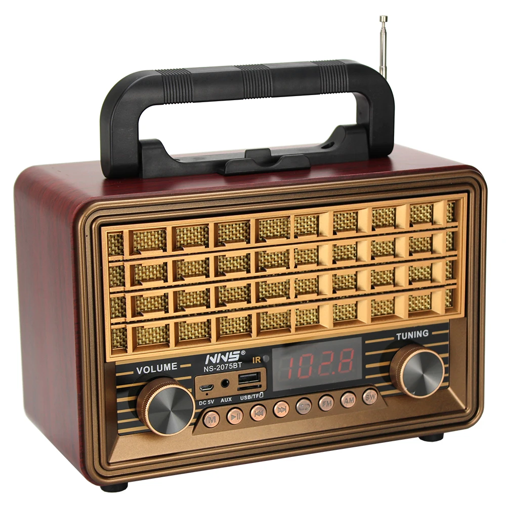 Radio AM FM SW 3 band digital portable retro stereo radio NS-2075BT wooden vintage boombox radio