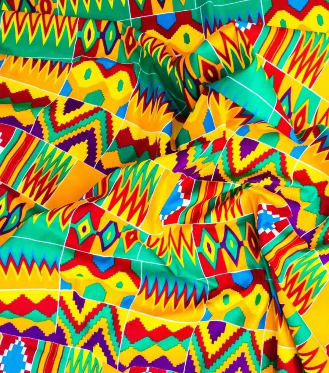 Wholesale Afro Blue and green Kente material African Kids dress cloth fabric 6YARNS
