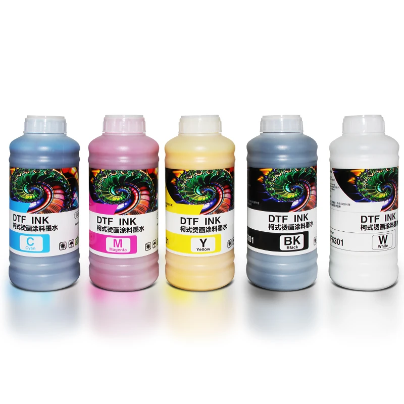 High quality Digital textile pigment inkjet ink CMYKW for DTF printing machine use on L1800 and 4720/i3200 print head