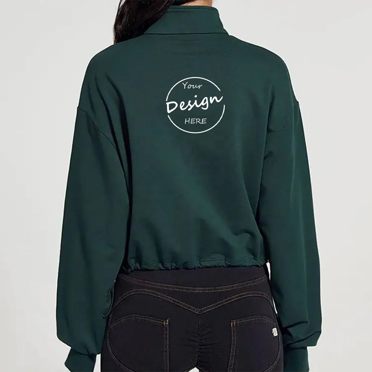 Quarter Zip Long Sleeve Solid Colour Sport Pullover Hoodies Women Organic Cotton Korean Style Sweatshirt