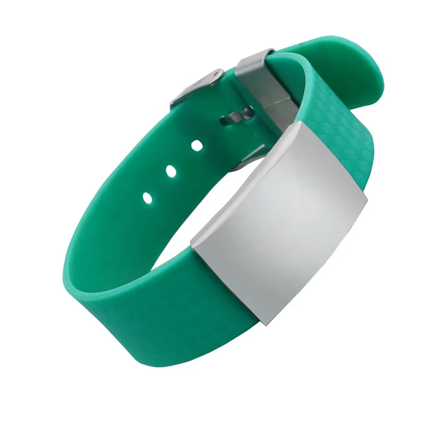 Personalized engraved Stainless steel tag Diamond grid silicone rubber bracelet adjustable DIY men bracelet