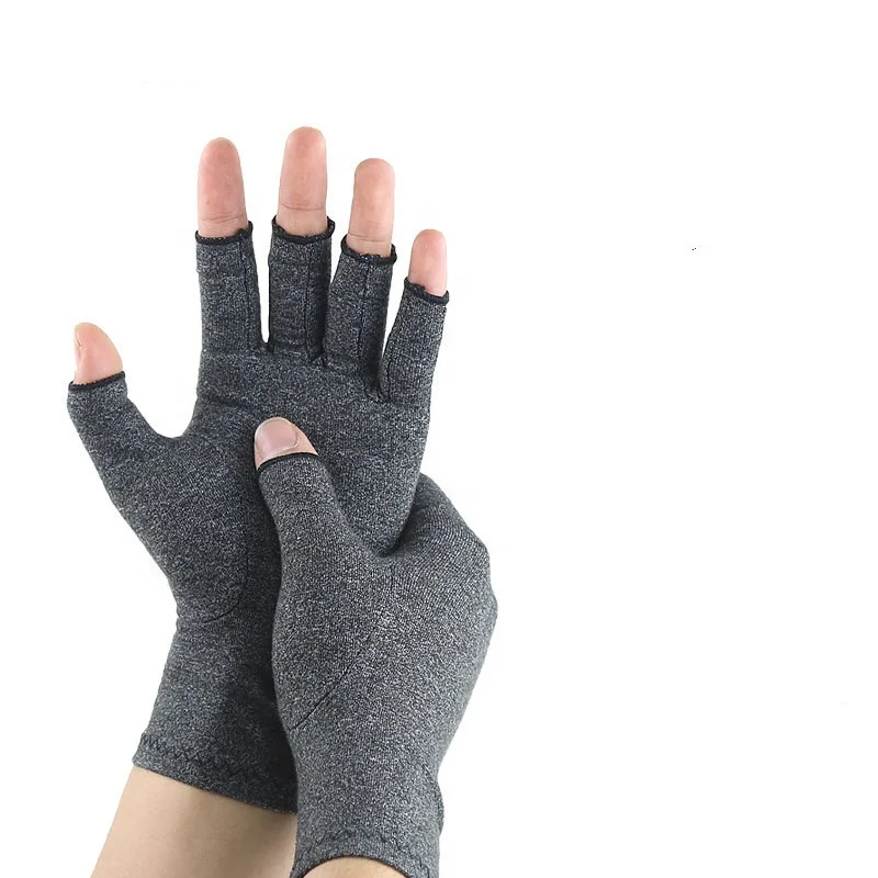Hand Fingerless Grey Heated Compression Magnetic Therapy Anti Arthritis Gloves Joint Pain Compression Arthritis Gloves