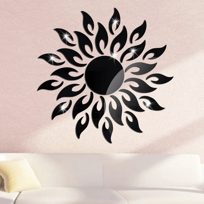 Sunflower totem removable mirror 3D acrylic wall sticker for chess and card room bar church decor wall decal