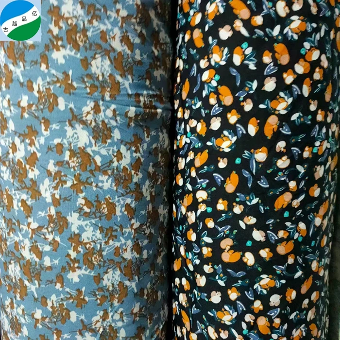 Shaoxing textile woven printed 100% polyester korean silk fabric wholesale stock lot for women dress