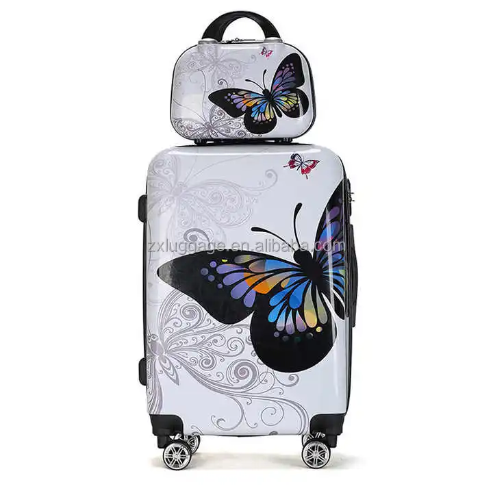 custom printed adjustable travel luggage suitcase butterfly printed colorful hard shell luggage cute patterned suitcase