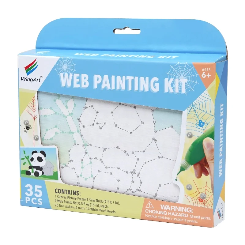 New Arrival  September 2024 DIY Web painting canvas kit 4pk 15ml web paint canvas set with Pearl beads for kids crafts