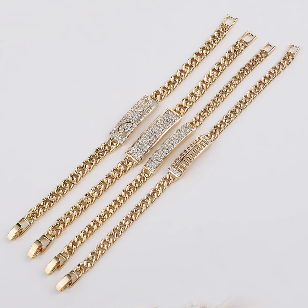 CM YIM luxury pulsera oro para hombres cuban link figaro chain 18 gold plated zircon charm bracelet mens women