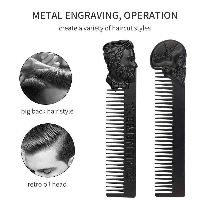 Wholesale Custom Logo Gold Skull Zinc Alloy Metal Beard Comb Oil Hair Gentleman Shaping Tool Zinc Alloy Metal Portable Comb