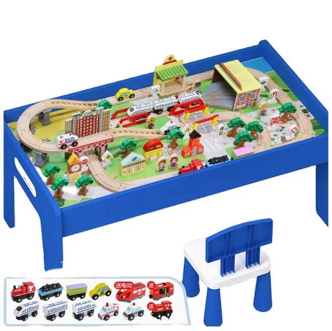 Wholesale Wooden Toys Colorful Railway Track Double-side Wooden Train Track