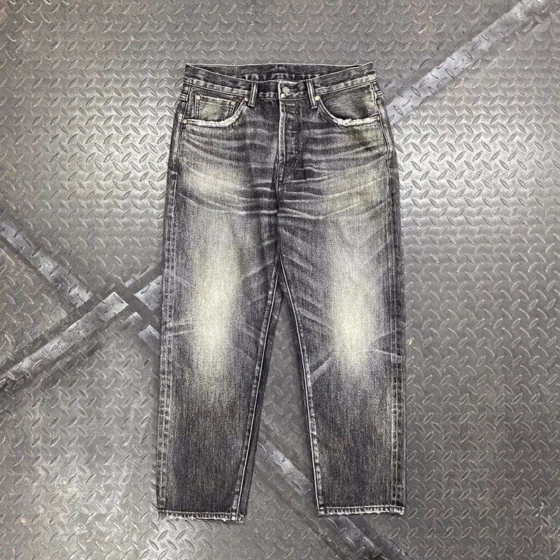 Lotfeel Custom High quality vintage heavy wash selvedge distressed ripped gray jeans