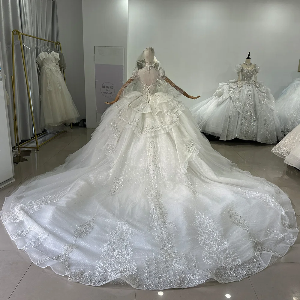 Customized Ivory Handmade Layered Sequins Beaded Women Bridal Wedding Dresses Xs042-2