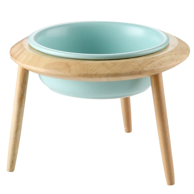 whosale high quality pet ceramic bowl with wooden stand for cats and dogs pet feeder customizable logo color Packaging