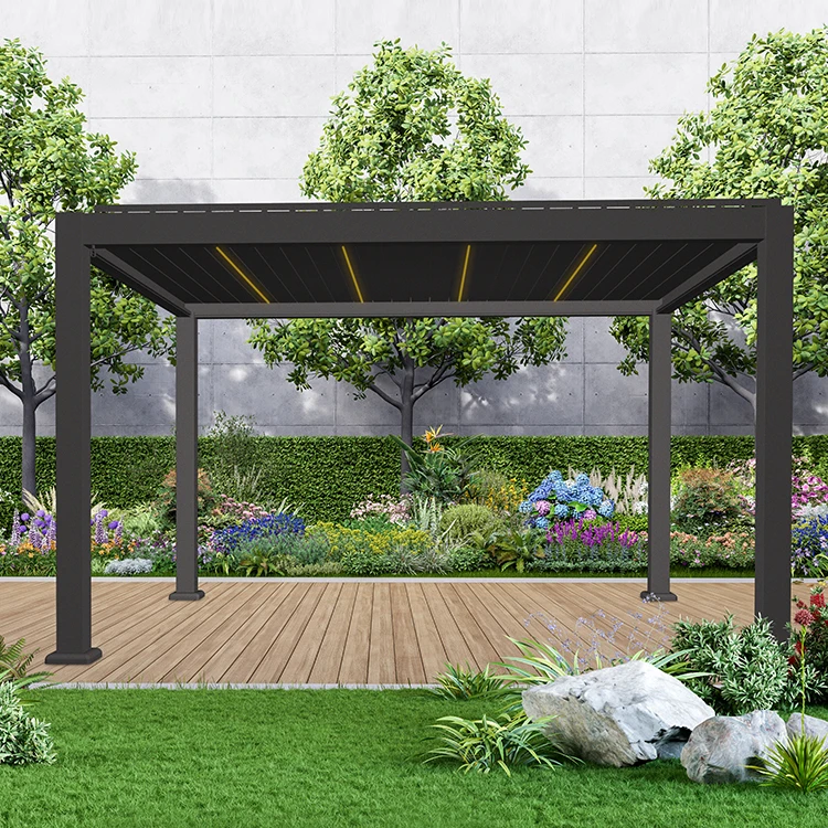 Motorised Outdoor Gazebo Modern Aluminium Louvre Roof Bioclimatic Pergola for Sunshade
