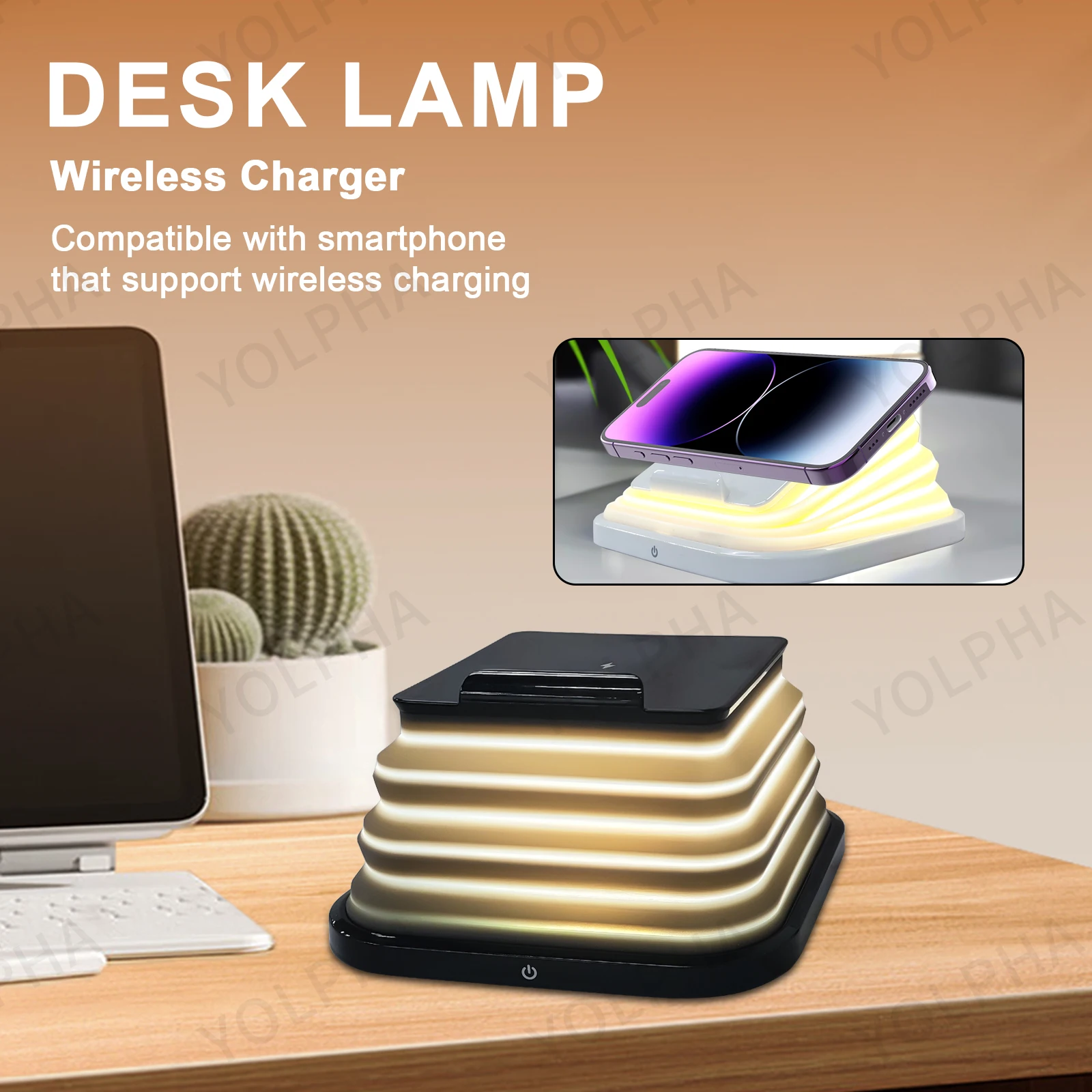 Foldable Moonlight Bedside Night Light Color-changing Touch Button Wireless Charger for IPhone Samsung Room Decoration Desk Lamp