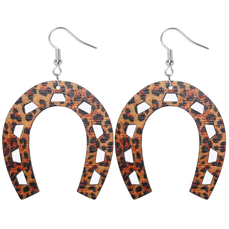 Ethnic Wholesale Geometric U Shape Pendant Earrings For Women Western Cowboy Horseshoe Shaped Wooden Drop Earrings