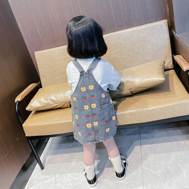 
Wholesale Kids Sweet Summer Outfits Suspender Skirt Denim Overalls for Little Girls 