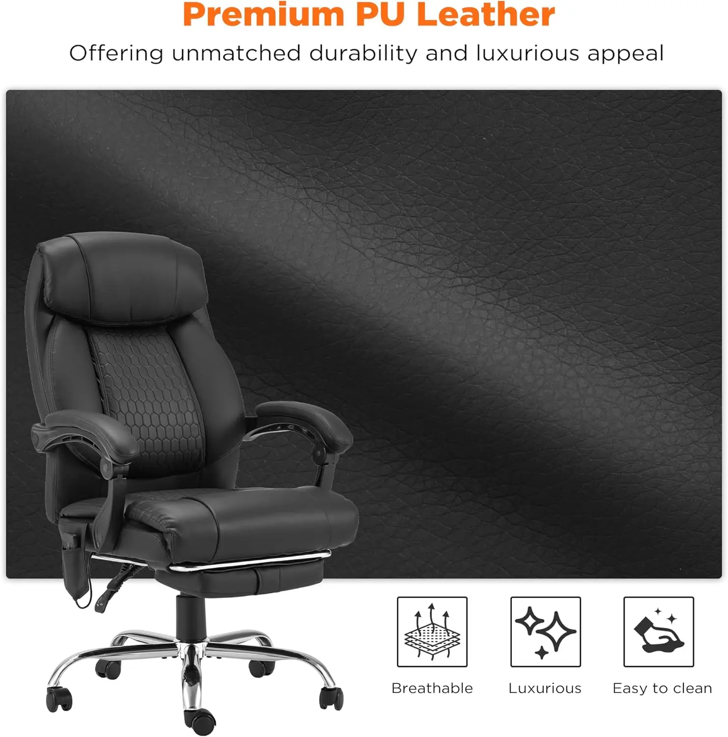 Best Executive Chair Black Reclining Ergonomic Home Office Furniture Revolving Lifting Massage Office Chair with Heat Footrest