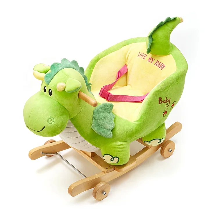 Stuffed Baby Kids Toy Plush Dinosaur Animal Rocker Rider Toddler Seat Wood Rocking Chair