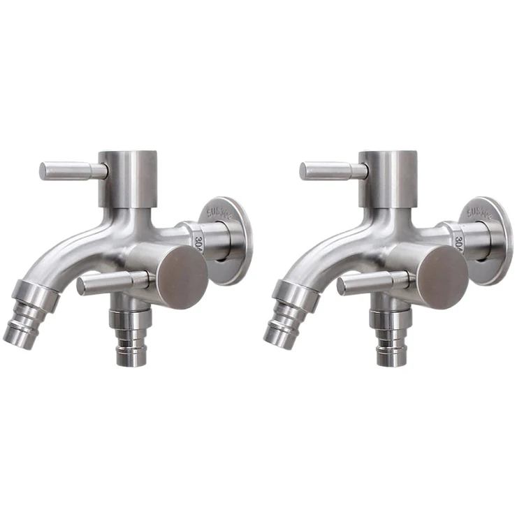 304 Stainless Steel Faucet Double Outlet Tap Washing Machine Bathroom Water Faucet