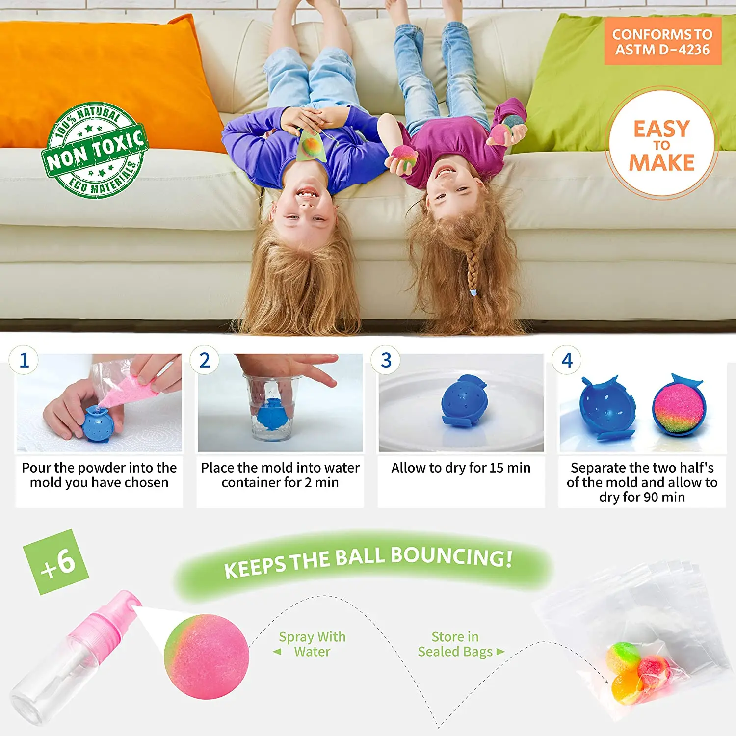 DIY Super Bouncy Balls Kit - Make Your Own Bouncy Balls, Crystal Power Kids Crafts Kits