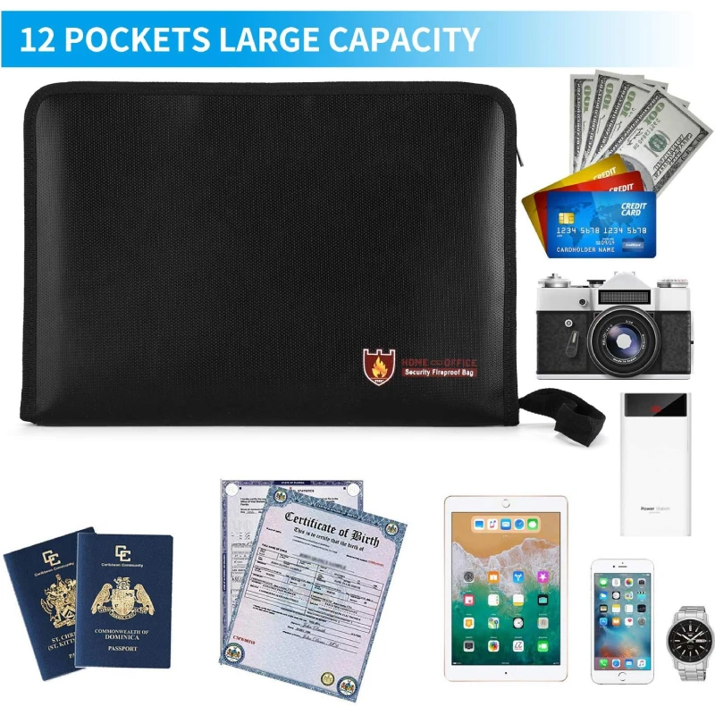 A4 Size Fireproof Expanding File Folder with 12 Multicolored Pockets Non-Itchy Silicone Coated Document Organizer Color Labels