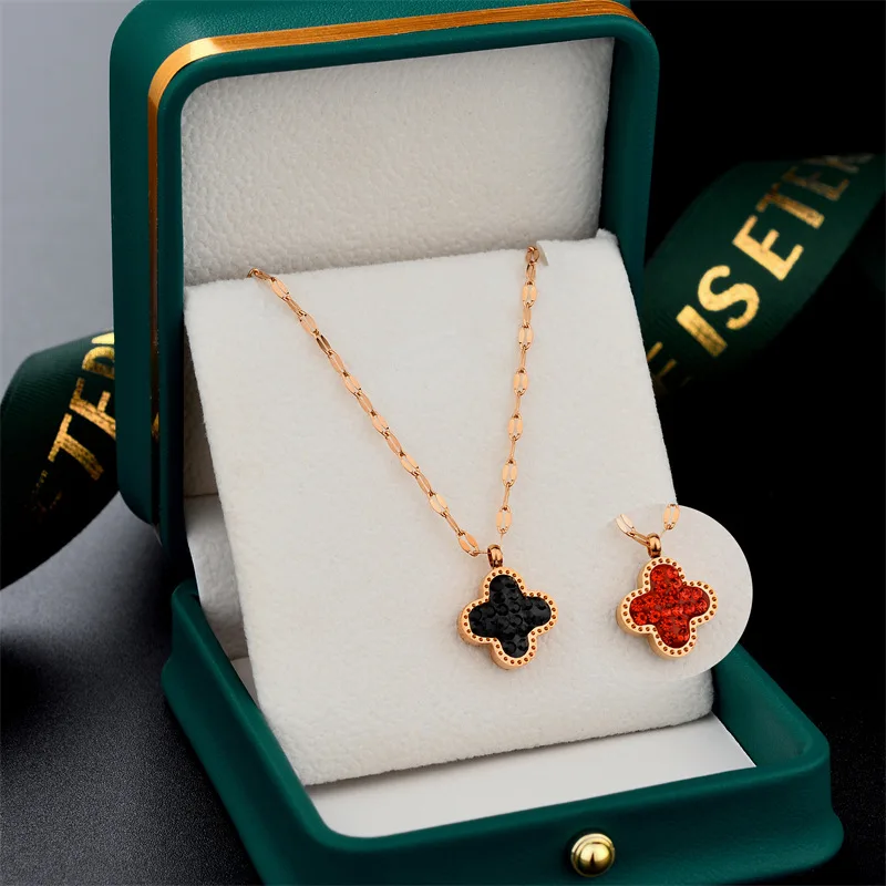 high quality 18k gold plated stainless steel jewelry four leaf clover necklace