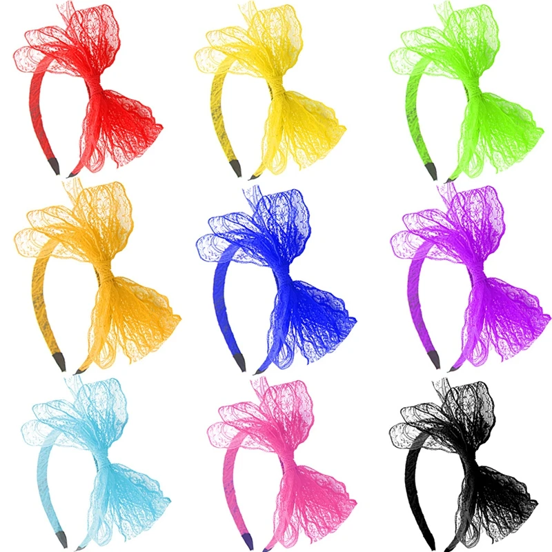 Haiwin Party 80s Costumes Accessories Party Neon Lace Bow Headbands For Women