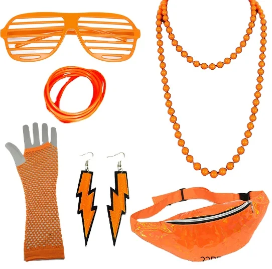 Wholesale hippie Cosplay Retro 19780s Costume Carnival Party  halloween hair bands gloves knee pads bracelets glasses