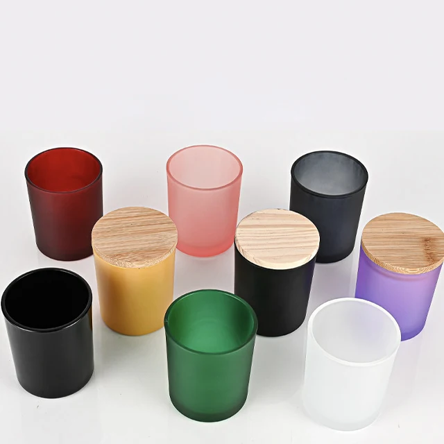 Wholesale Colorful Frosted Glass Candle Jars With Bamboo Lid For Home Direction And Gift