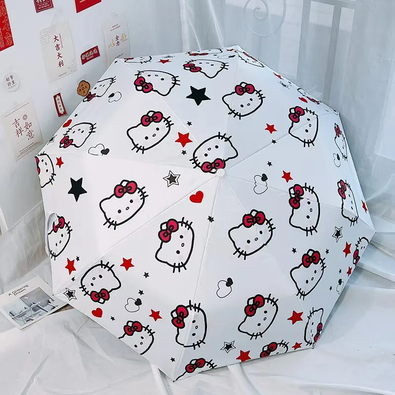 2024 Custom Hello KT Fully automatic cartoon lovely sunny female folding uv protection student sun umbrellas