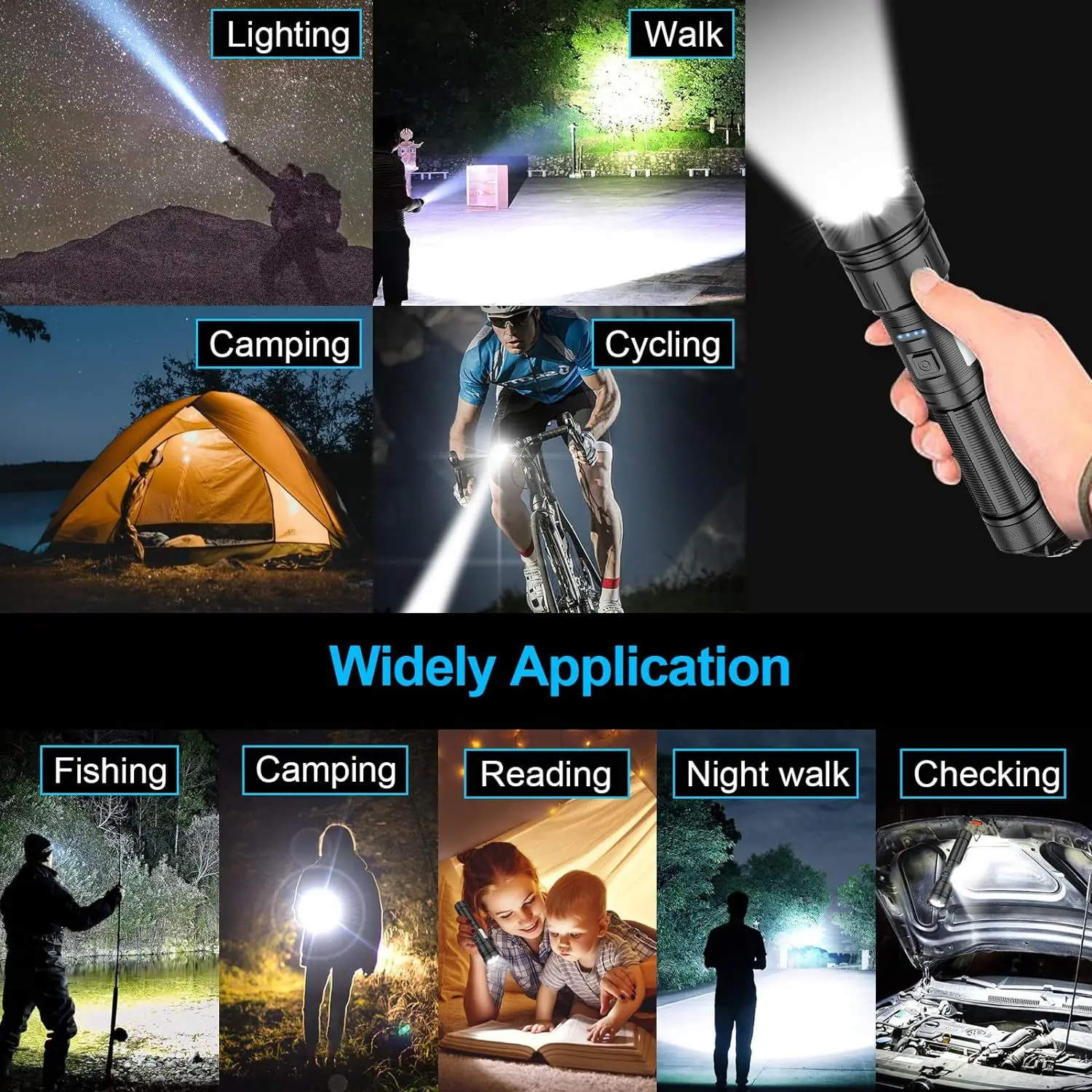 USB Flashlight 360 Handheld COB Lantern T6 Tactical Zoomable with Magnetic Base Camping Torch Work Light