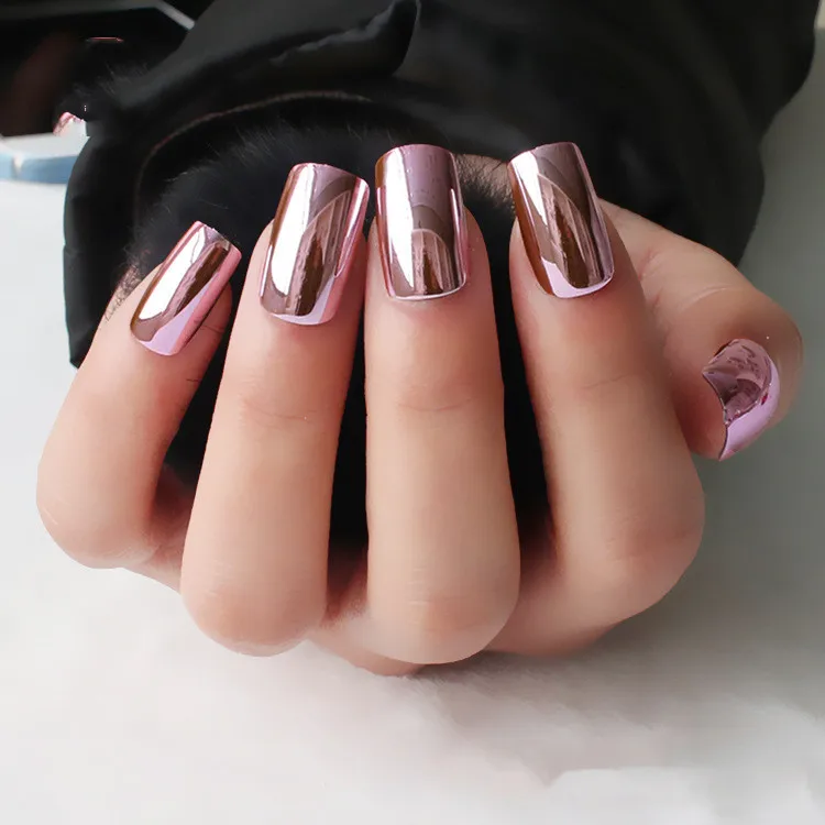 Aritificial False Finger Nail Press On Salon False Nail Decorated Metallic False Nail Tips