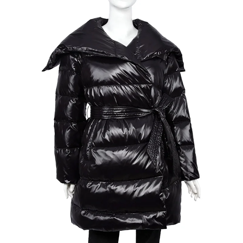 Custom Logo Winter Adjustable Waist Women Long Down Puffer Jacket Bubble Ladies Nylon Coat