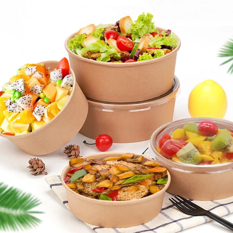 Biodegradable Eco friendly food grade leakproof frozen yogurt kraft paper salad bowl