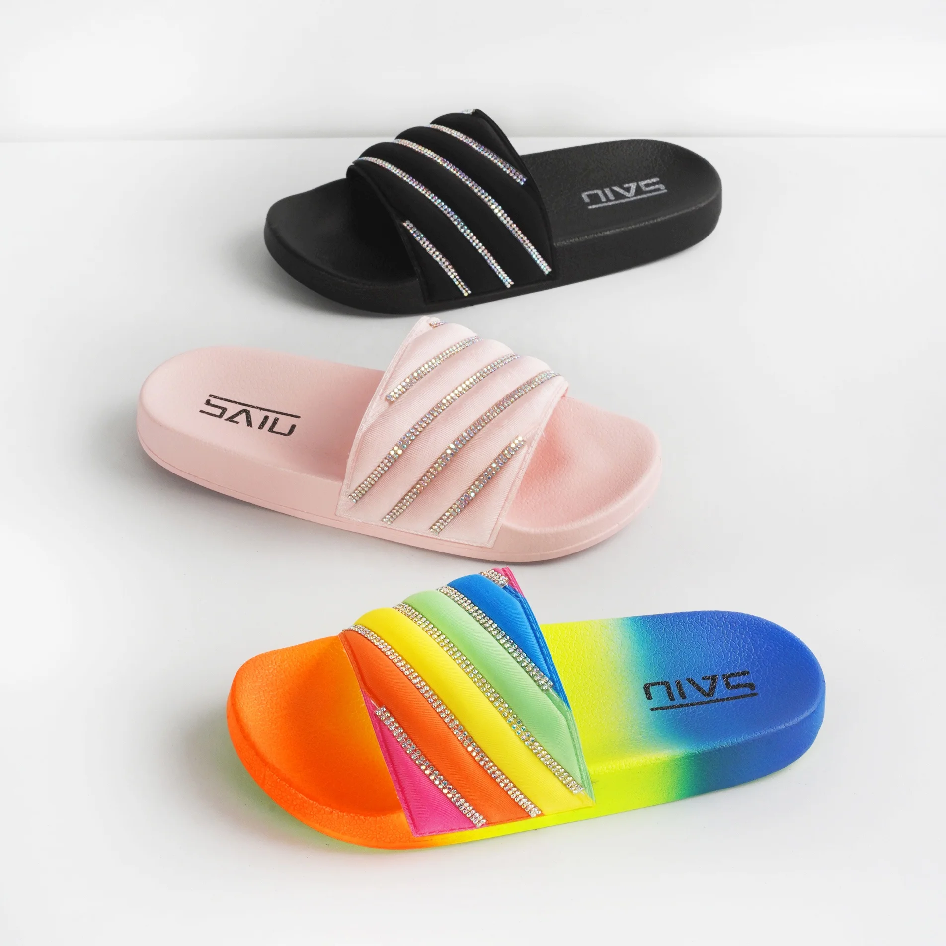 Vendor Price Summer Beach Sandals Multi Color Rhinestone Slippers Slip-on Slides Women Home Shoes Slippers