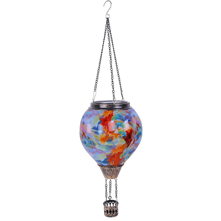 Outdoor porch party garden terrace Plastic Marbled Colors Flickering flame waterproof hanging light solar hot balloon