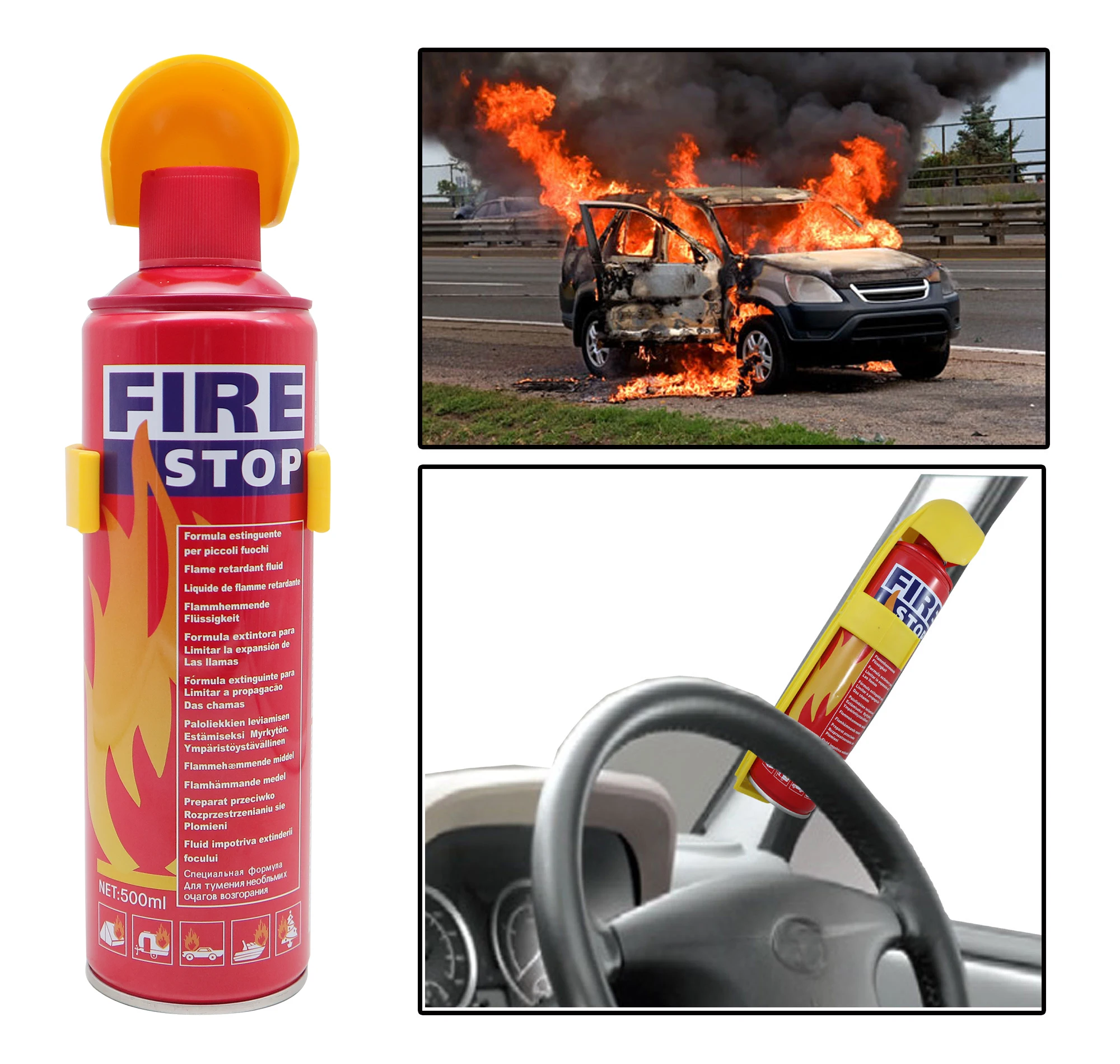 Factory Cheap Price Easy Use Mini Extinguisher Alarm Smoke Foam Spray with Holder for Car Household Fire Stop