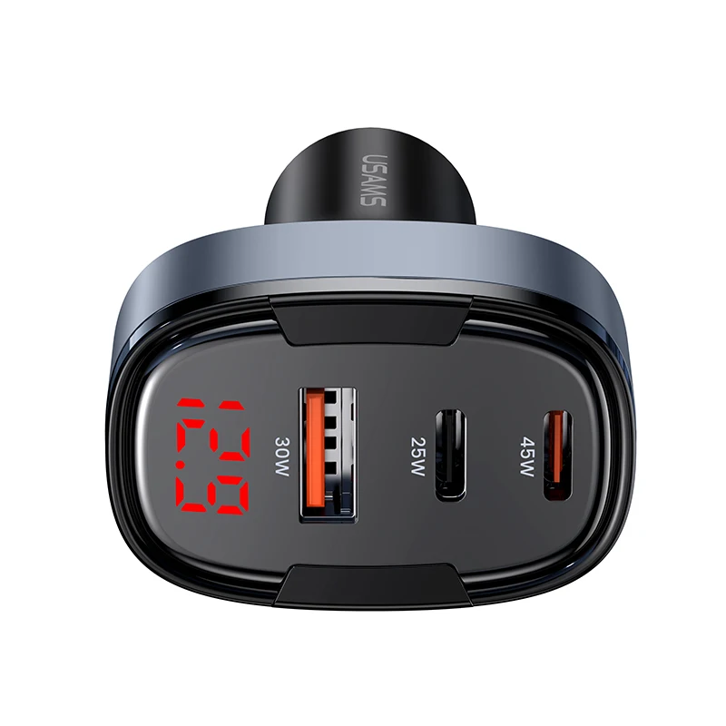 USAMS New Fast 100W USB Car Charger LED Digital Display PPS smart fast charger Compatible with iPhone Type 2.1A
