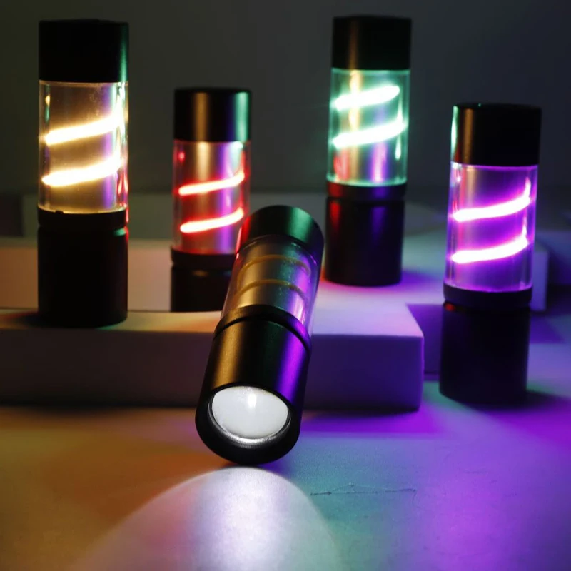 Мини-светодиодный яркий и красочный фонарик Портативный многофункциональный Наружное освещение USB зарядка атмосфера кемпинг свет