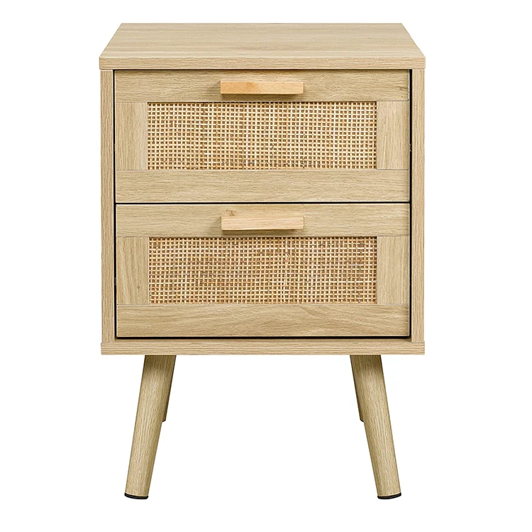 High quality boho nightstand with drawer rattan nightstand side bedside table rustic dresser Decorated for Bedroom home