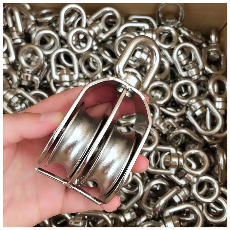 Product Customization M20 Double Pulley Block Stainless Steel Hardware Double Wheel Swivel Rigging Lifting for Wire Rope Loading