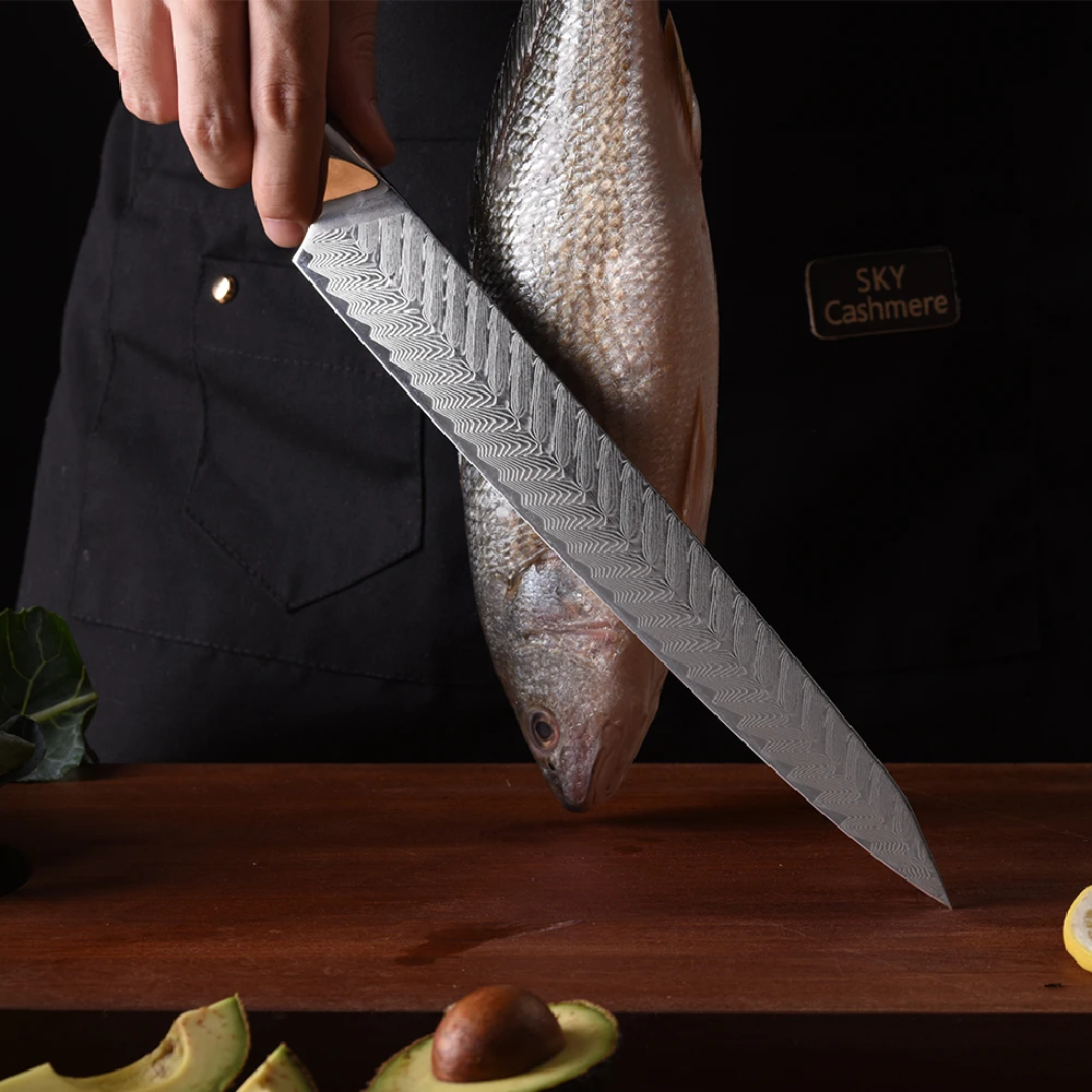 11 pcs high quality damascus steel kitchen knife set with red resin stabilized wood handle