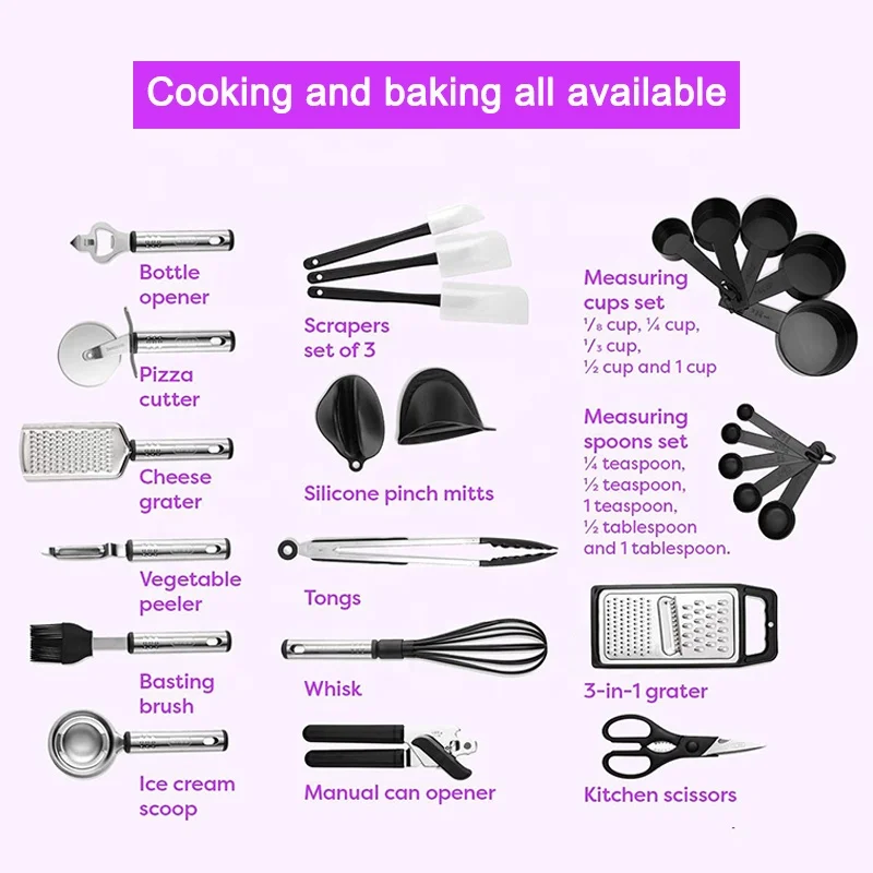 Customize 42 Pcs Nylon And Stainless Steel Utensils Set With Baking Kitchen Set Spatula Set Kitchen Gadgets