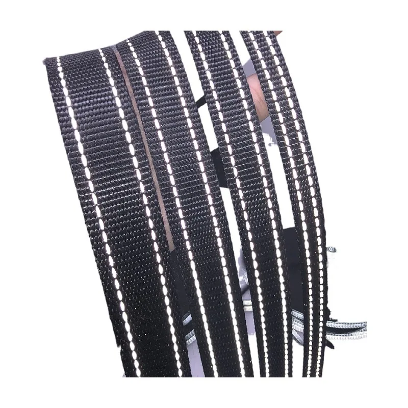 Factory Customized reflective safety polyester material woven ribbons  Nylon/PP Webbing Two Light Reflective Ribbons for Pet Lea