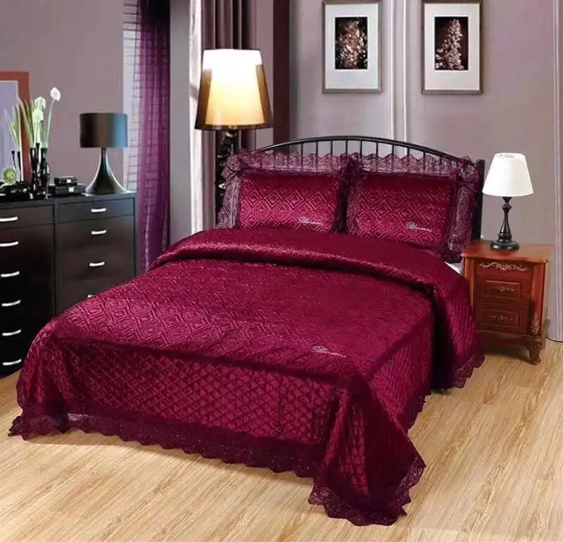 
hot selling cotton bedding set bed spread bed sheet pillow case 3 pc 