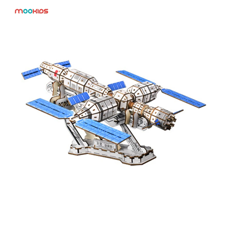 New Style Boys Toy Space Station 3D Wooden Handmade Game Diy 3D Wooden Wood Jigsaw Puzzle For Kids Children