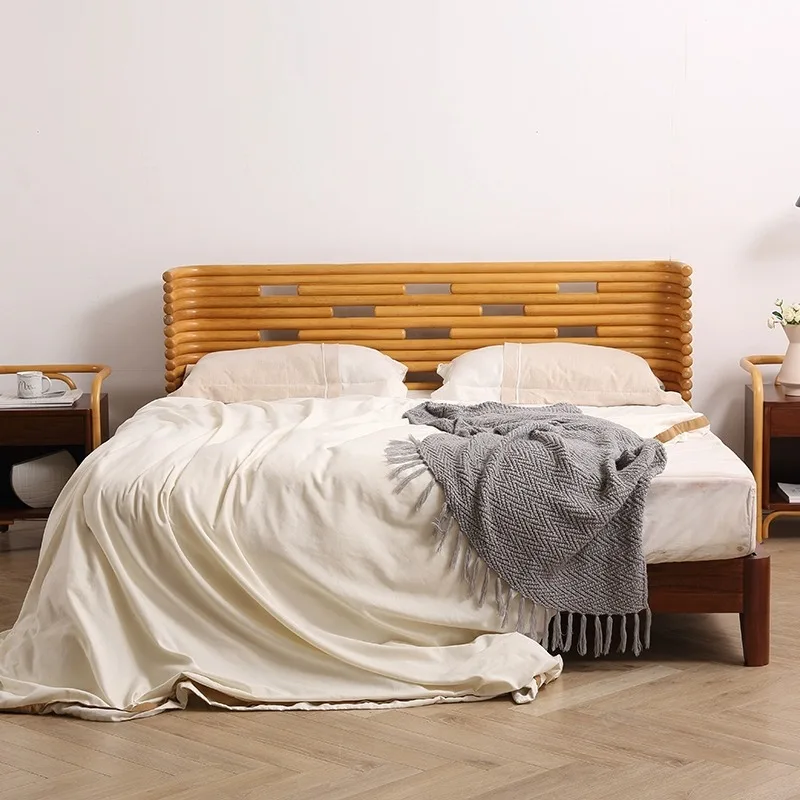 Designer Indonesian agate rattan Solid wood bedroom furniture 1.5m1.8m double bed